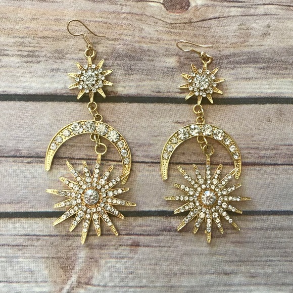 Moon&Star Golden Earrings - Picture 7 of 7